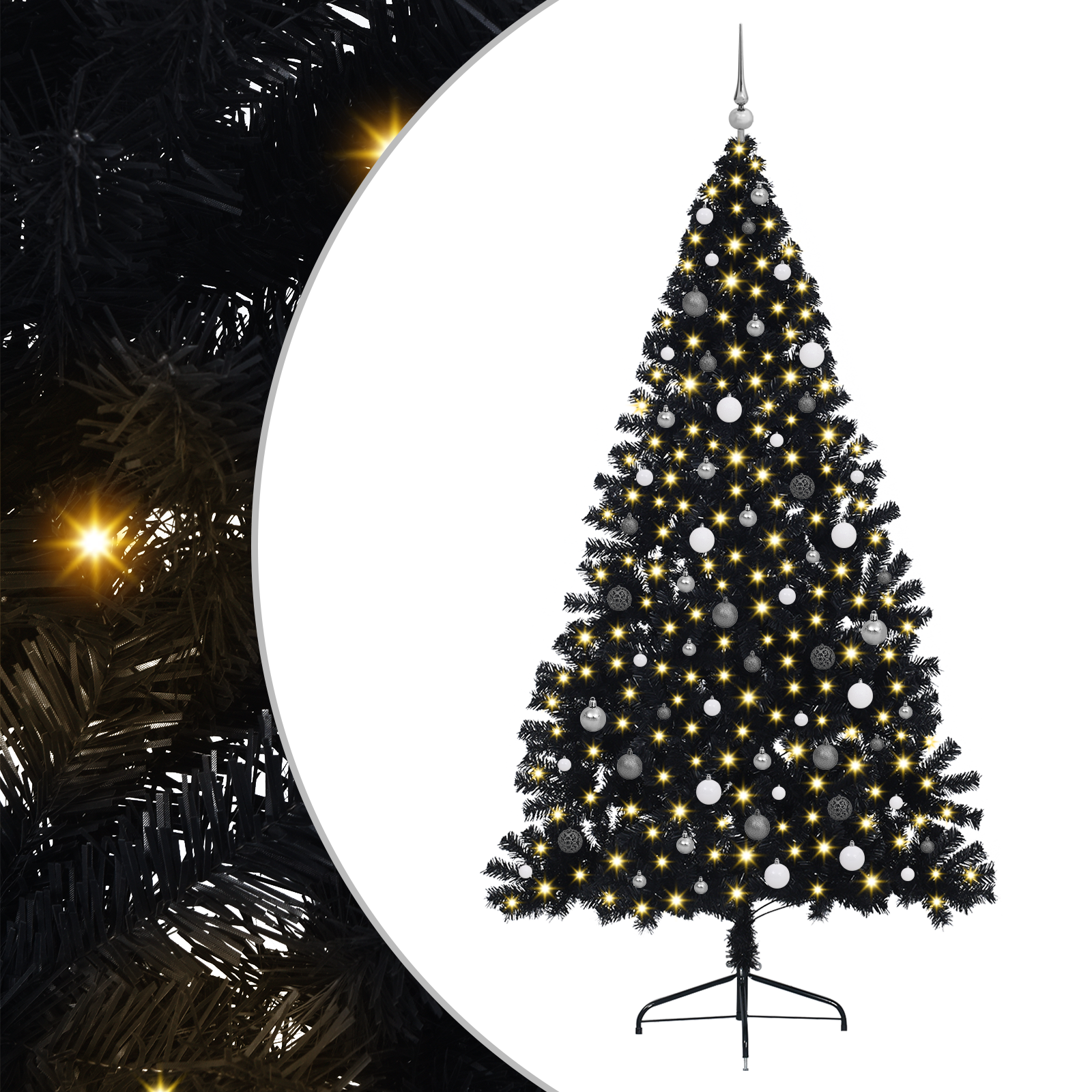 vidaXL Brad de Crăciun cu lumini decorative cu coarde Negru 240 cm PVC vidaXL Brad de Crăciun cu lumini decorative cu coarde Negru 240 cm PVC