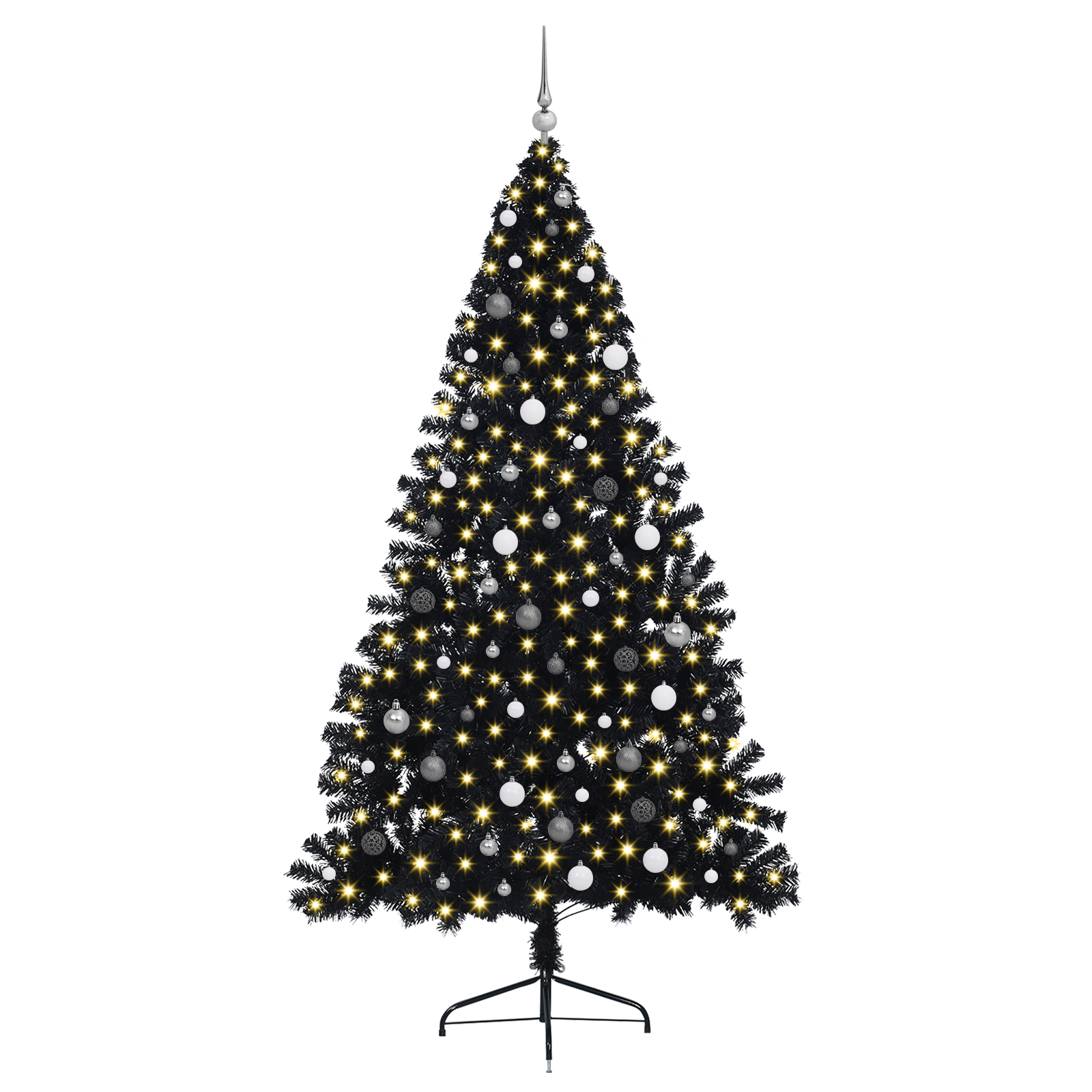 vidaXL Brad de Crăciun cu lumini decorative cu coarde Negru 240 cm PVC vidaXL Brad de Crăciun cu lumini decorative cu coarde Negru 240 cm PVC