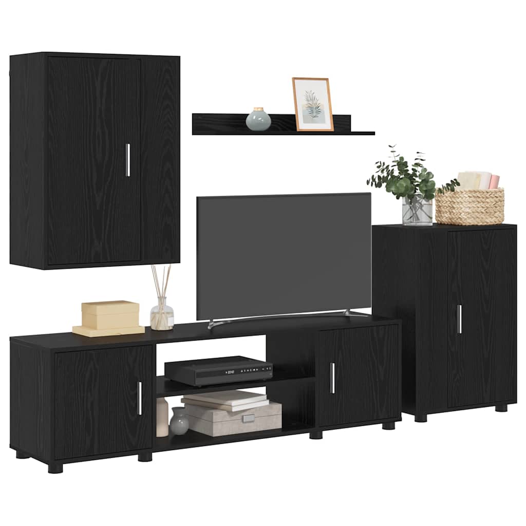 vidaXL Set de 4 piese pentru cabinet TV Pe perete 4 pcs Stejar negru vidaXL Set de 4 piese pentru cabinet TV Pe perete 4 pcs Stejar negru