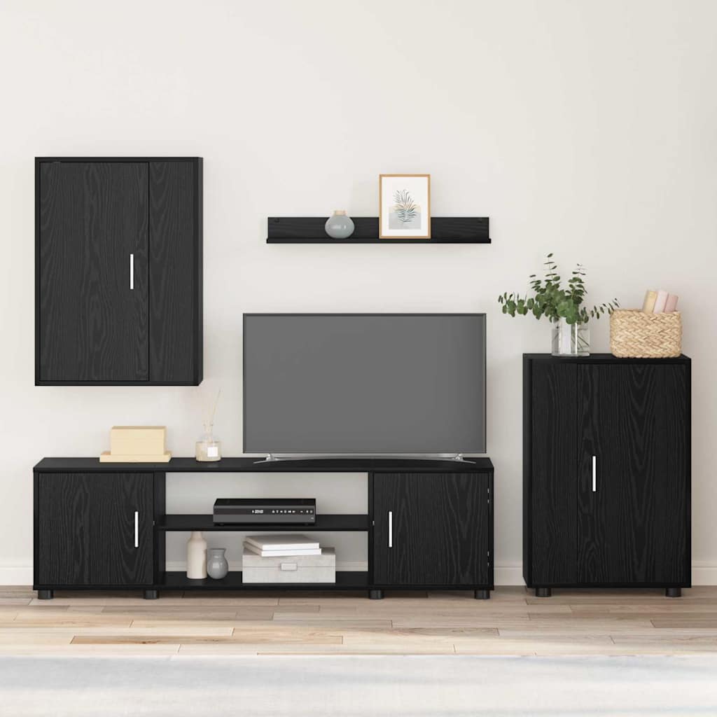 vidaXL Set de 4 piese pentru cabinet TV Pe perete 4 pcs Stejar negru vidaXL Set de 4 piese pentru cabinet TV Pe perete 4 pcs Stejar negru