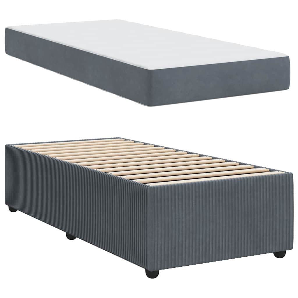 vidaXL Cadru de pat cu saltea cu saltea Gri închis 90 x 200 cm Catifea