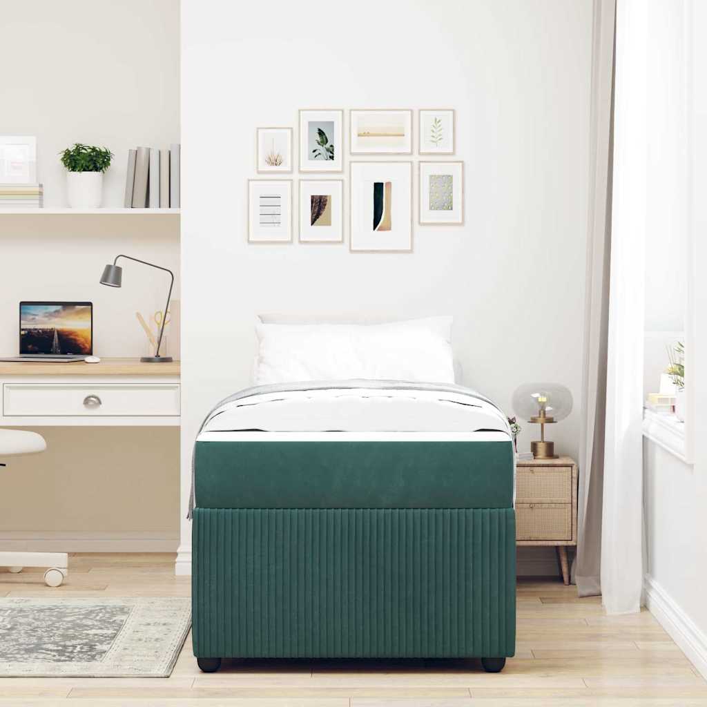vidaXL Cadru de pat cu saltea Verde închis 90 x 200 cm Catifea