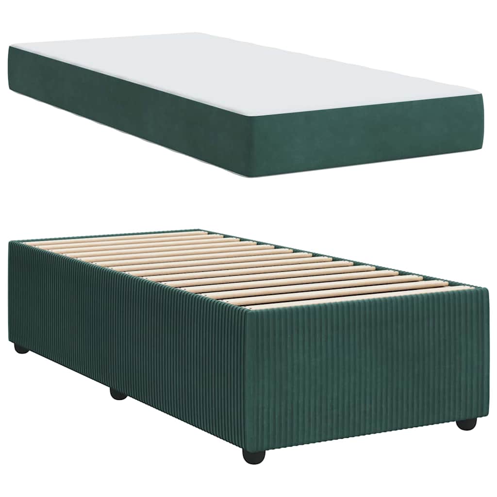 vidaXL Cadru de pat cu saltea Verde închis 90 x 200 cm Catifea