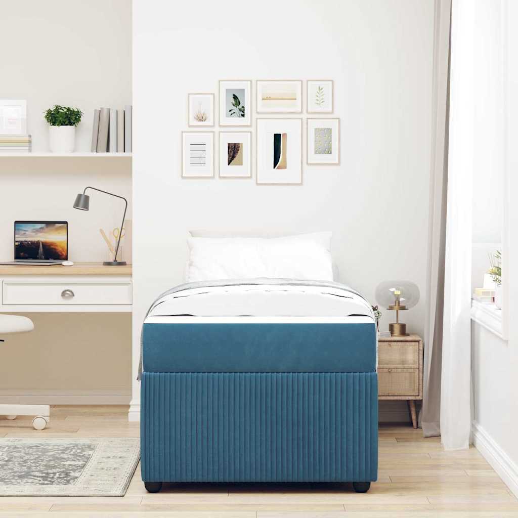 vidaXL Cadru de pat cu saltea cu saltea albastru 90 x 200 cm Catifea