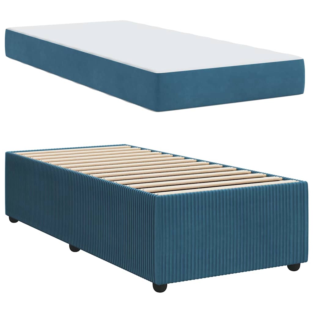 vidaXL Cadru de pat cu saltea cu saltea albastru 90 x 200 cm Catifea