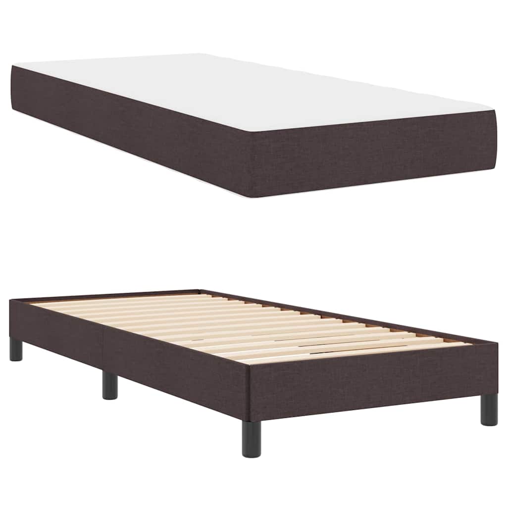 vidaXL Pat cu arcuri cu saltea Maro închis 90 x 200 cm țesătură vidaXL Pat cu arcuri cu saltea Maro închis 90 x 200 cm țesătură