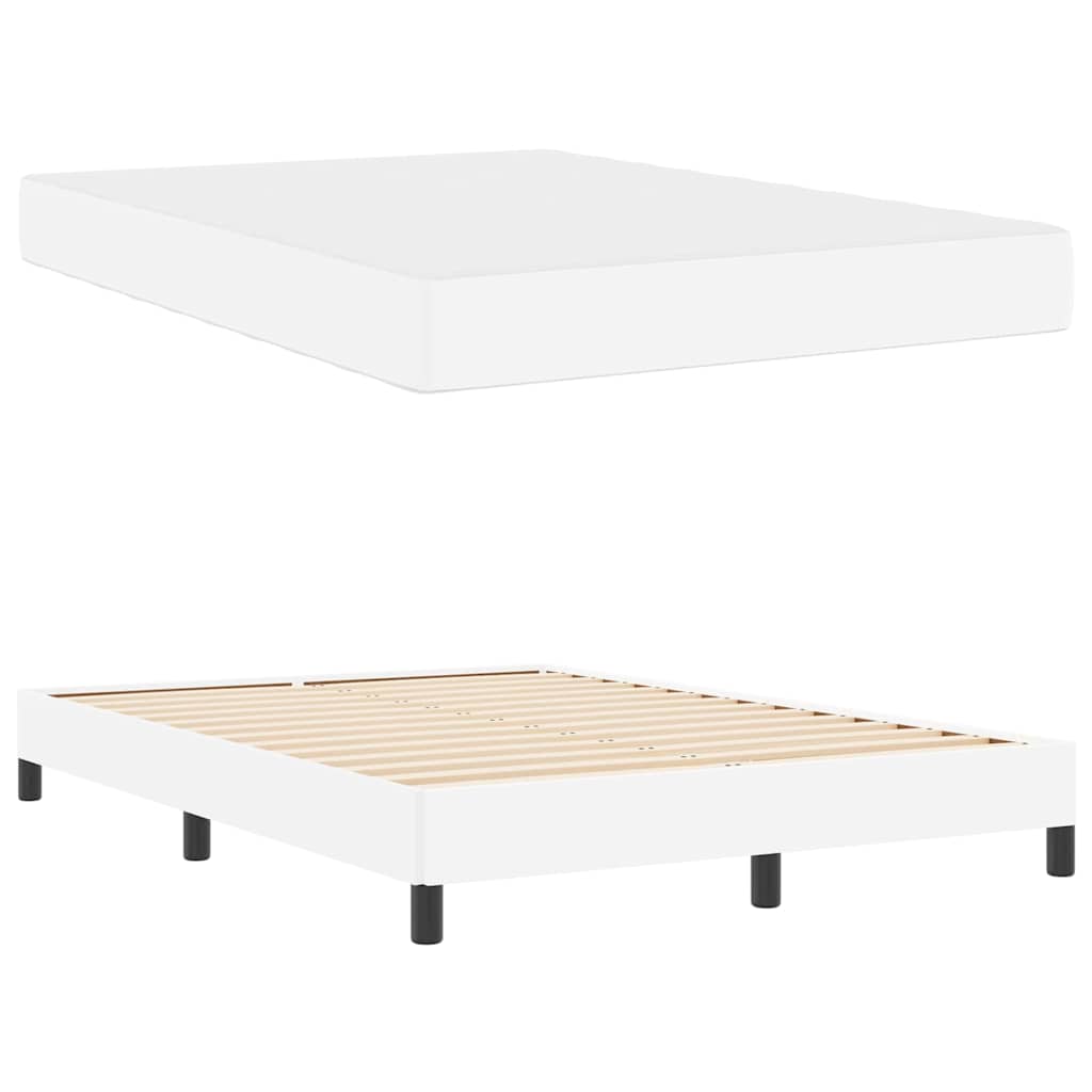 vidaXL Pat cu saltea Alb pur 140 x 190 cm Piele artificială vidaXL Pat cu saltea Alb pur 140 x 190 cm Piele artificială
