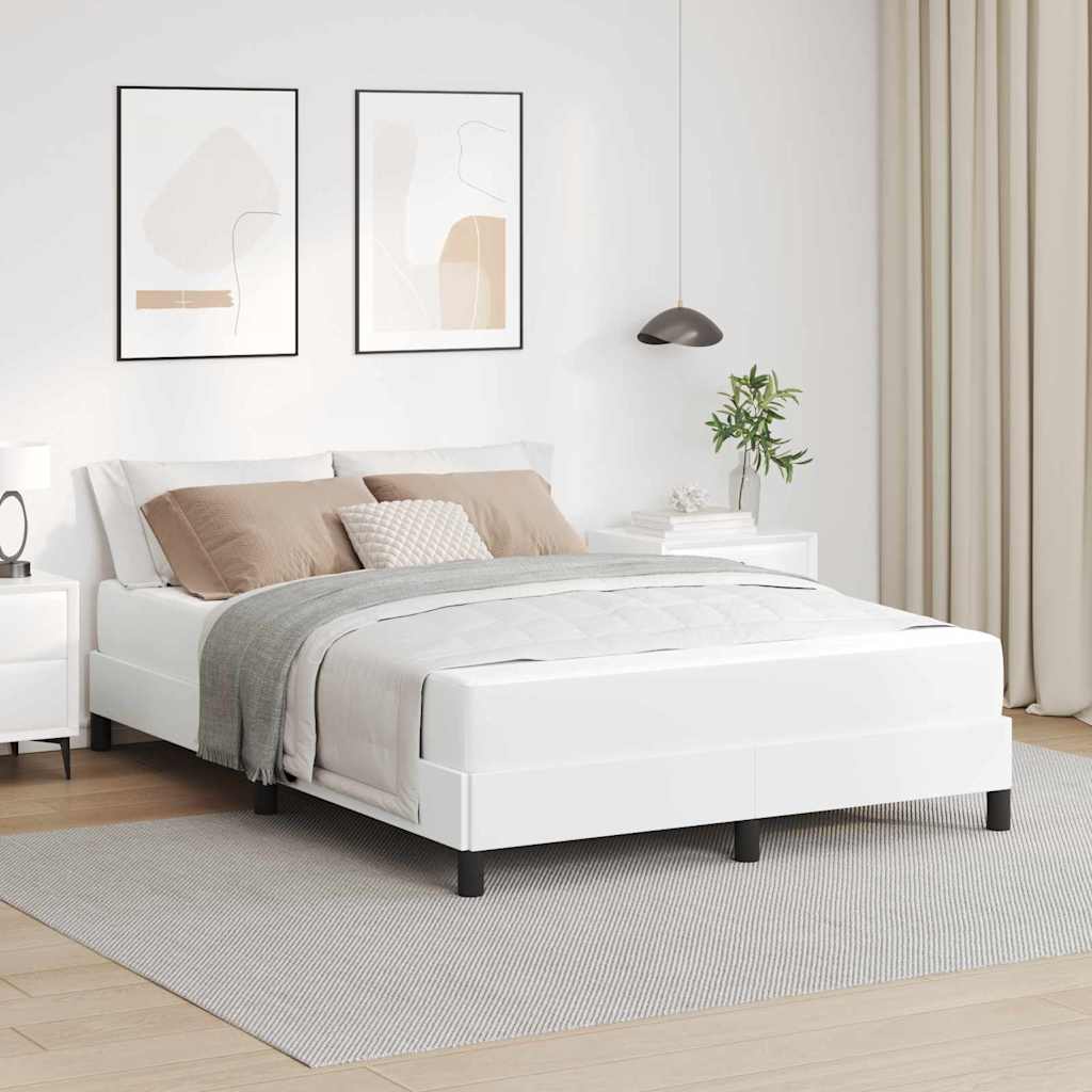 vidaXL Pat cu saltea Alb pur 140 x 190 cm Piele artificială vidaXL Pat cu saltea Alb pur 140 x 190 cm Piele artificială