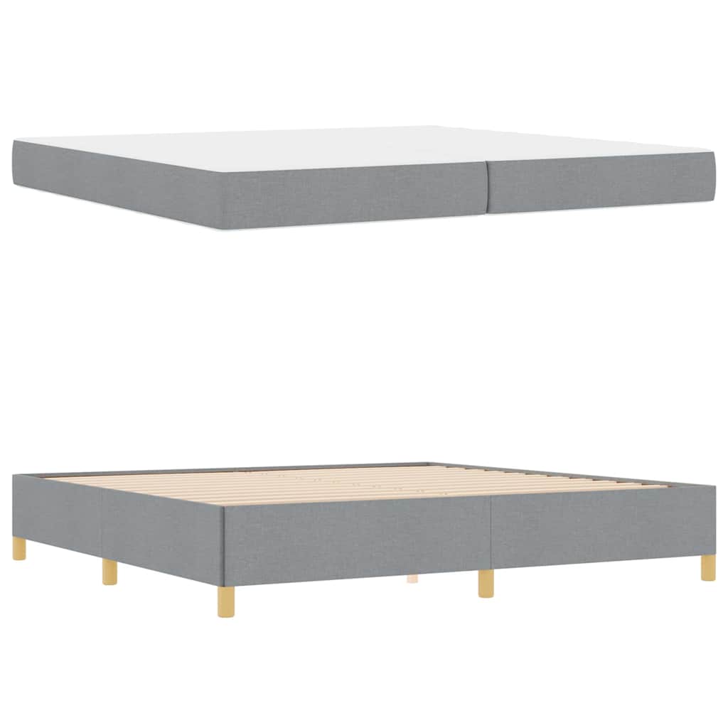 vidaXL Pat cu arcuri Gri deschis și alb 200 x 200 cm țesătură vidaXL Pat cu arcuri Gri deschis și alb 200 x 200 cm țesătură