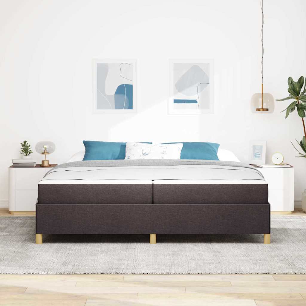 vidaXL Pat cu arcuri Maro închis și Alb 200 x 200 cm țesătură vidaXL Pat cu arcuri Maro închis și Alb 200 x 200 cm țesătură