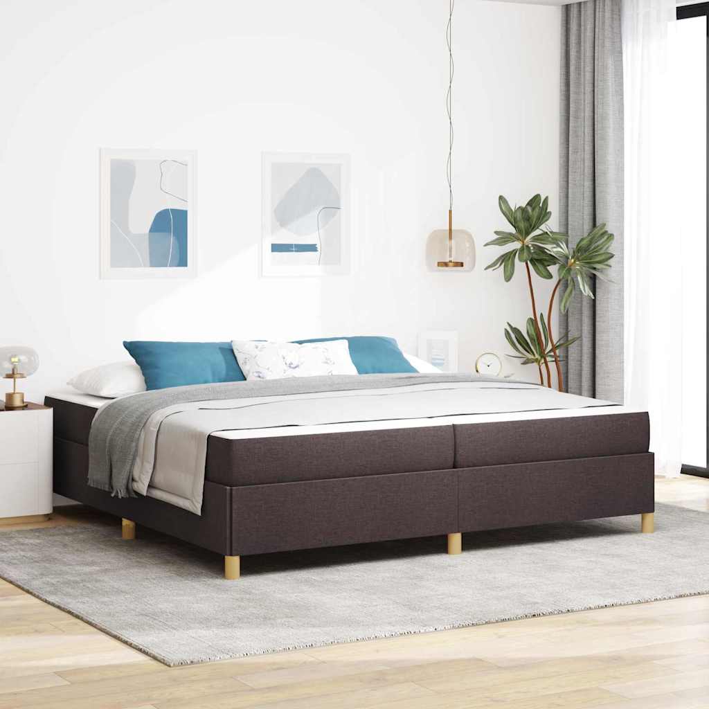 vidaXL Pat cu arcuri Maro închis și Alb 200 x 200 cm țesătură vidaXL Pat cu arcuri Maro închis și Alb 200 x 200 cm țesătură