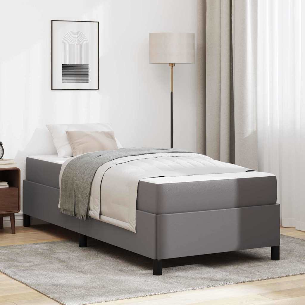 vidaXL Cadru de pat cu saltea Gri 90 x 200 cm Piele artificială