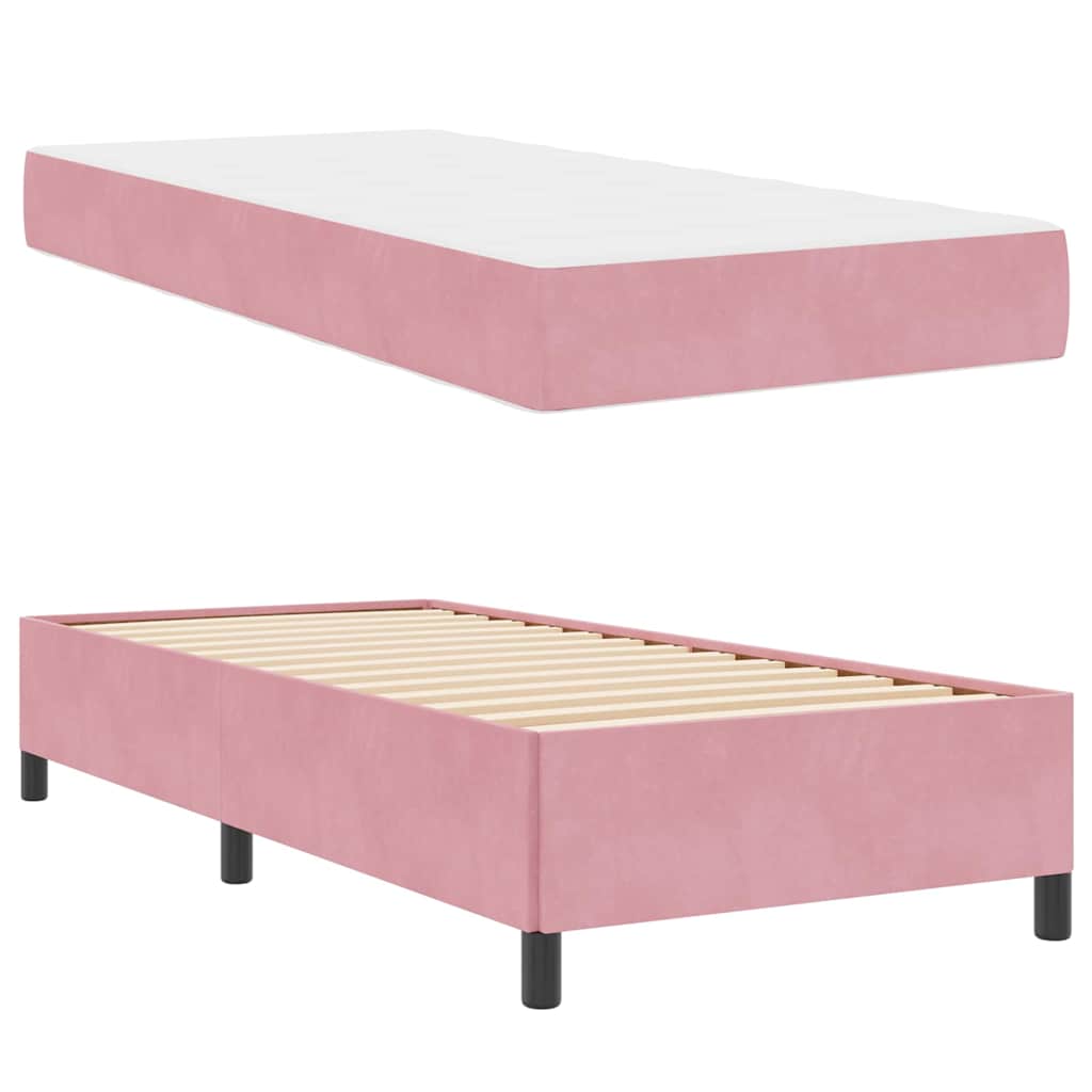 vidaXL Cadru de pat cu saltea Roz și alb 90 x 200 cm Catifea vidaXL Cadru de pat cu saltea Roz și alb 90 x 200 cm Catifea