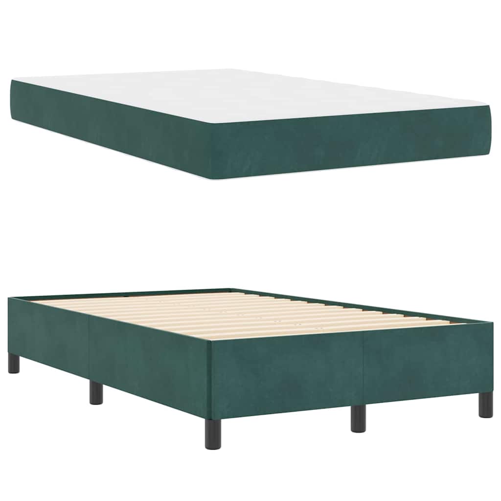vidaXL Cadru de pat cu saltea Verde închis și alb 120 x 190 cm Catifea vidaXL Cadru de pat cu saltea Verde închis și alb 120 x 190 cm Catifea