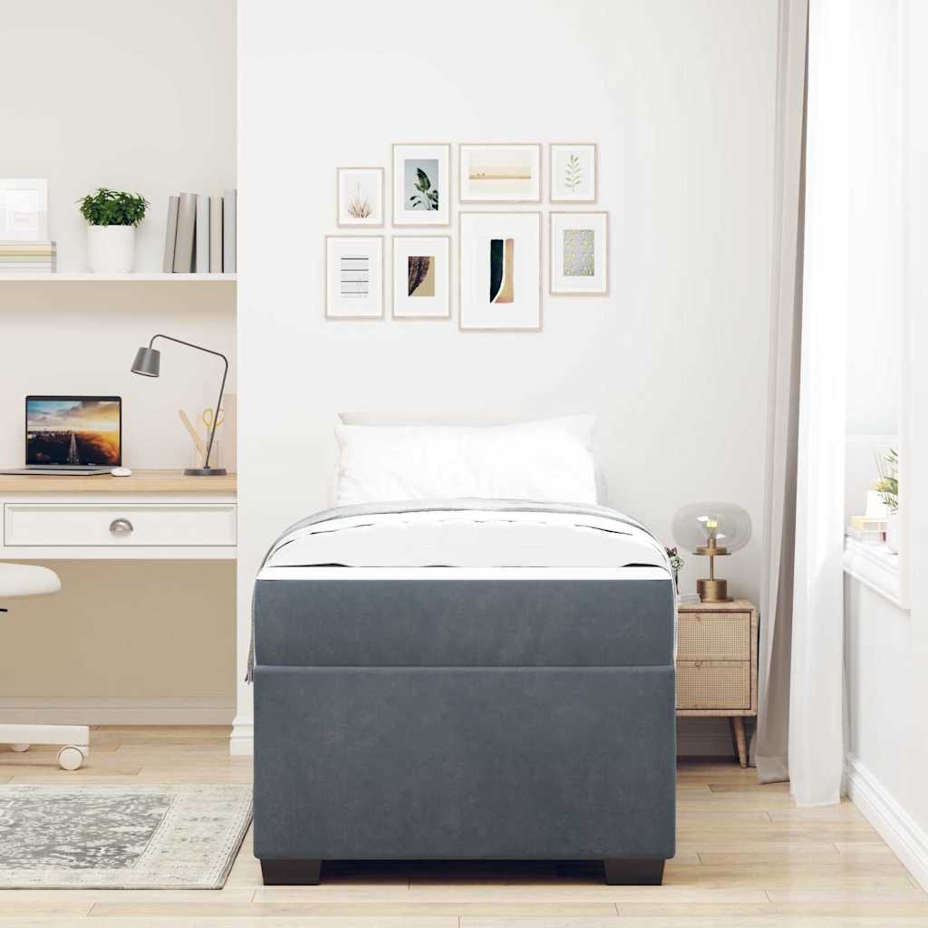 vidaXL Cadru de pat cu saltea cu saltea Gri închis 90 x 190 cm Catifea