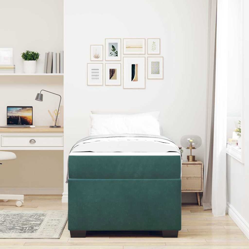 vidaXL Cadru de pat cu saltea Verde închis 100 x 200 cm Catifea