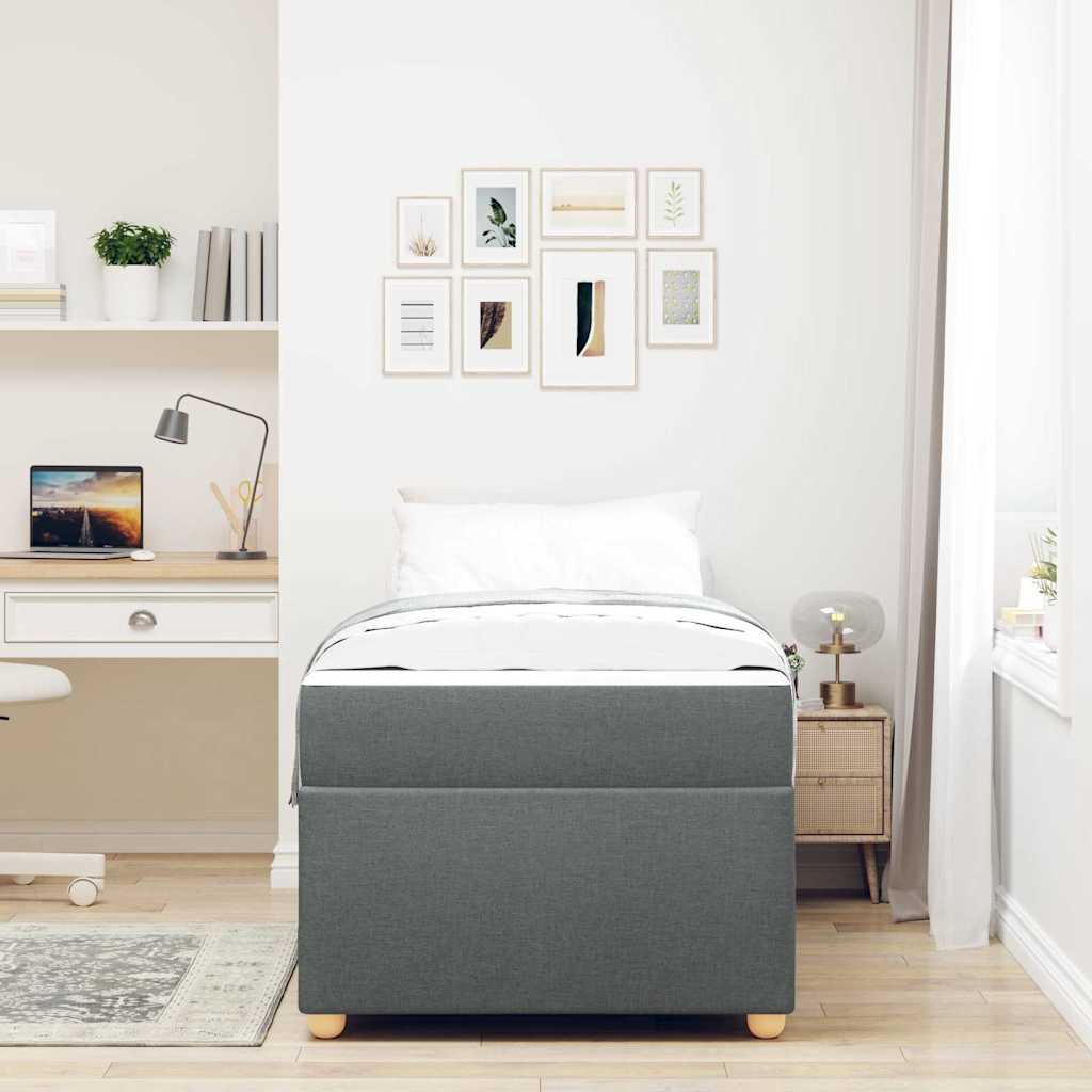 vidaXL Cadru de pat cu saltea Gri închis 90 x 200 cm țesătură