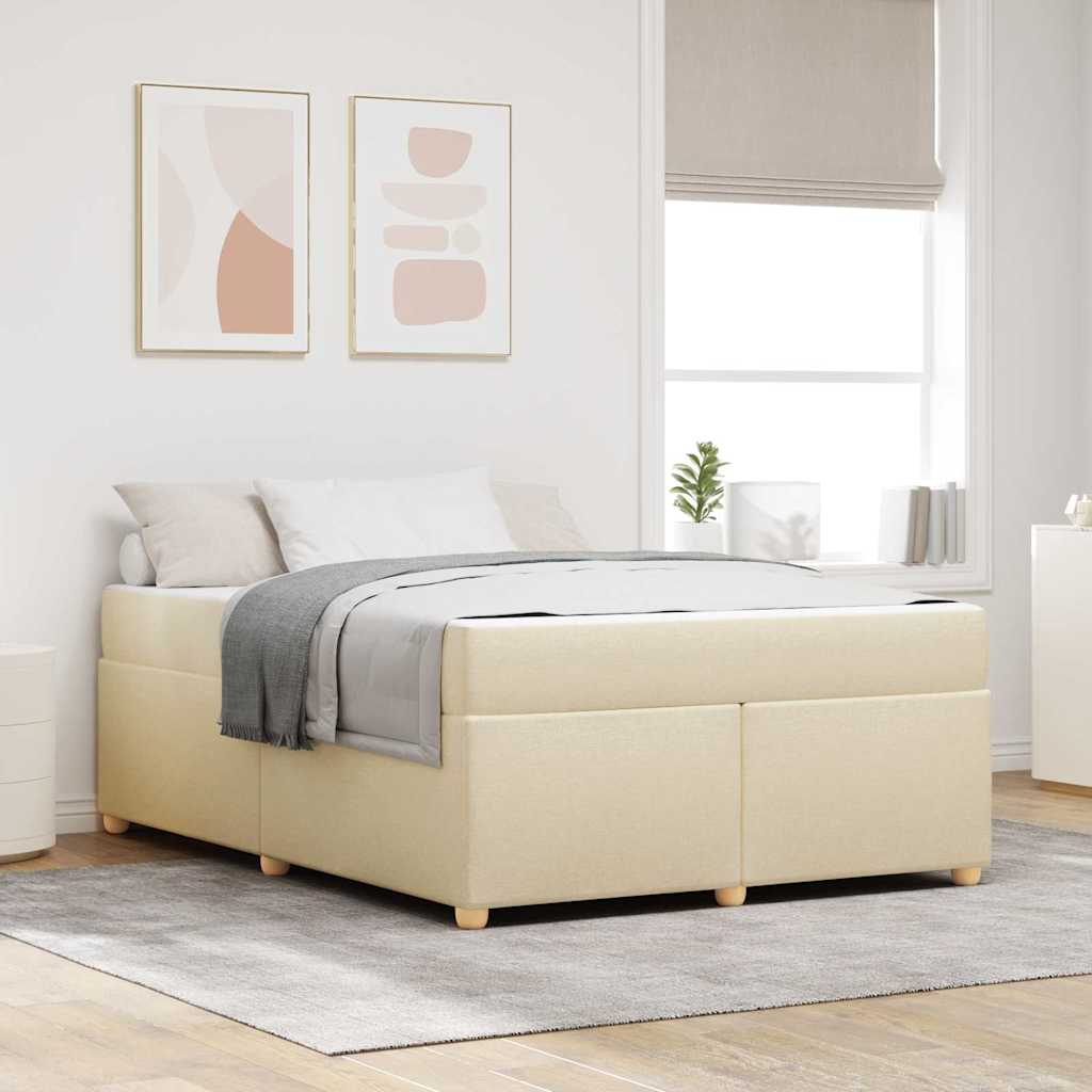 vidaXL Cadru de pat cu saltea Crem 140 x 200 cm țesătură