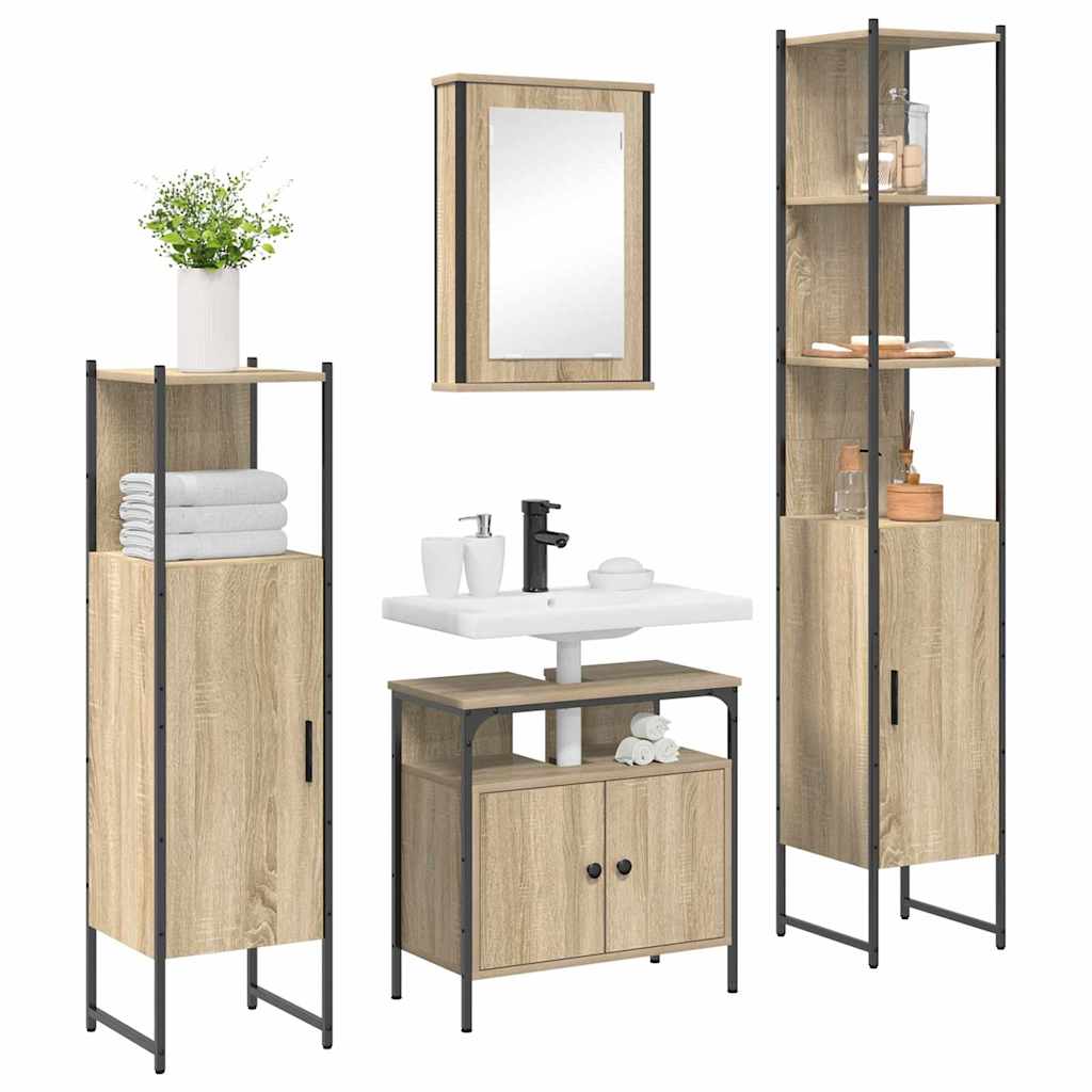 vidaXL Set de mobilier pentru baie cu raft cu ușă 4 pcs Stejar sonoma vidaXL Set de mobilier pentru baie cu raft cu ușă 4 pcs Stejar sonoma