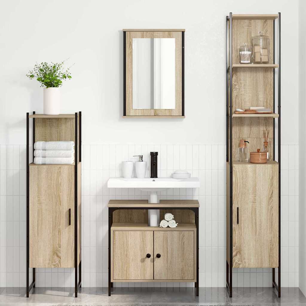 vidaXL Set de mobilier pentru baie cu raft cu ușă 4 pcs Stejar sonoma vidaXL Set de mobilier pentru baie cu raft cu ușă 4 pcs Stejar sonoma