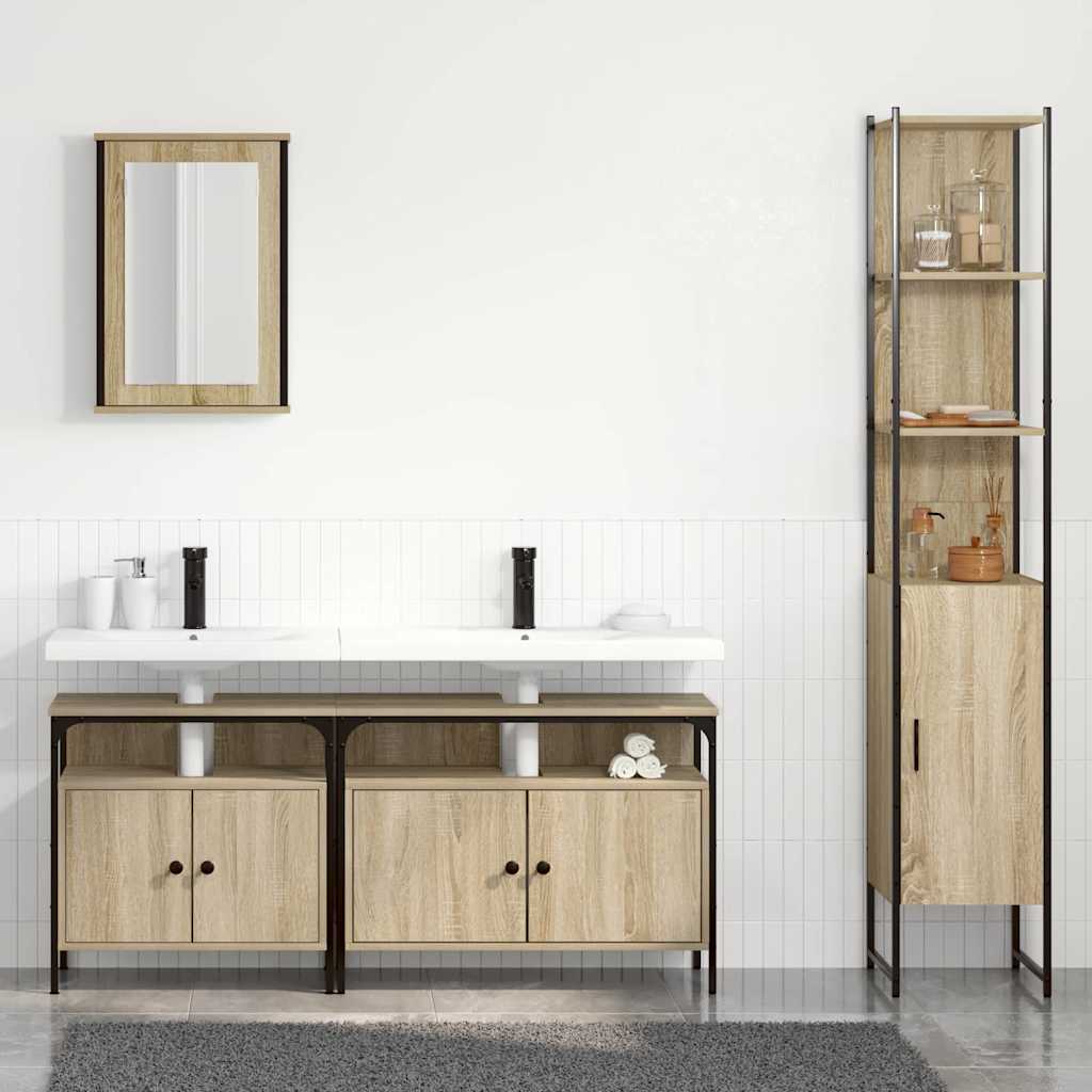 vidaXL Set de mobilier pentru baie cu raft cu ușă 4 pcs Stejar sonoma vidaXL Set de mobilier pentru baie cu raft cu ușă 4 pcs Stejar sonoma