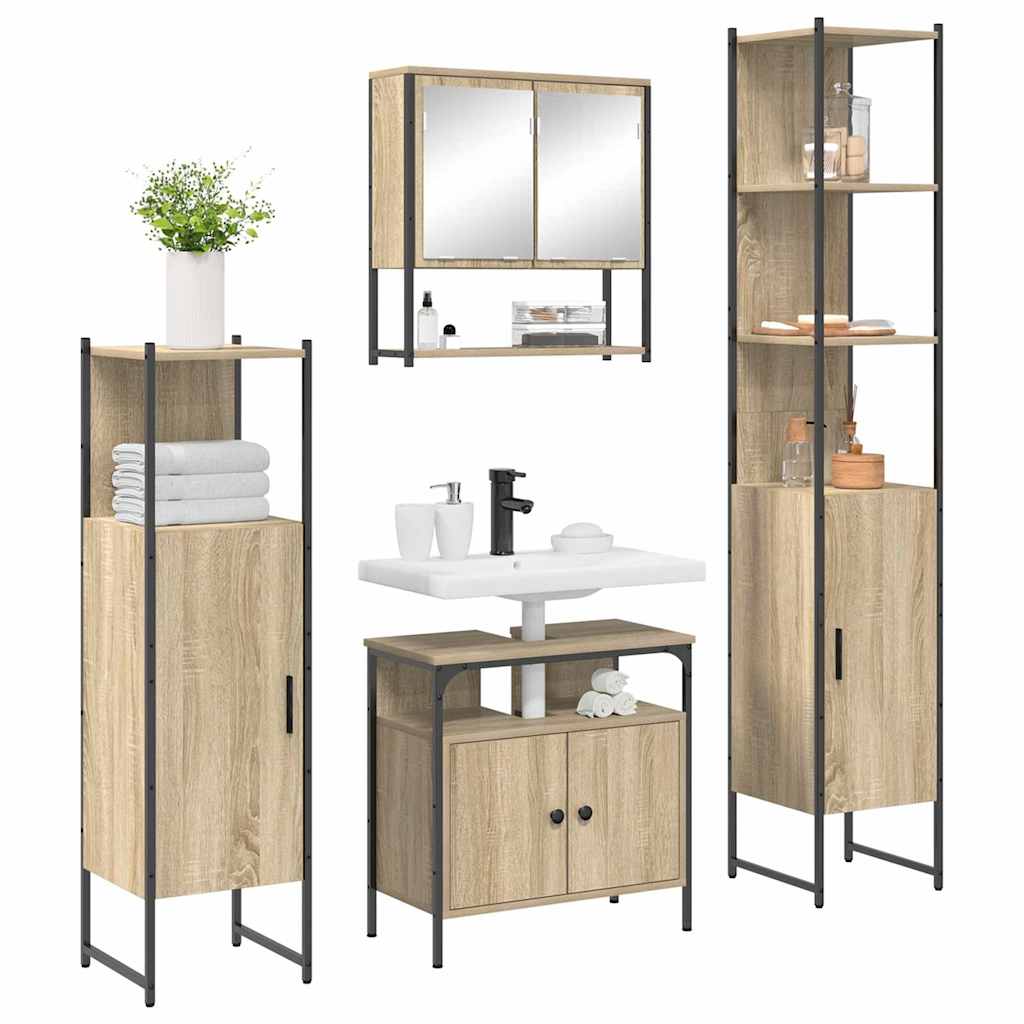 vidaXL Set de mobilier pentru baie cu raft cu ușă 4 pcs Stejar sonoma vidaXL Set de mobilier pentru baie cu raft cu ușă 4 pcs Stejar sonoma