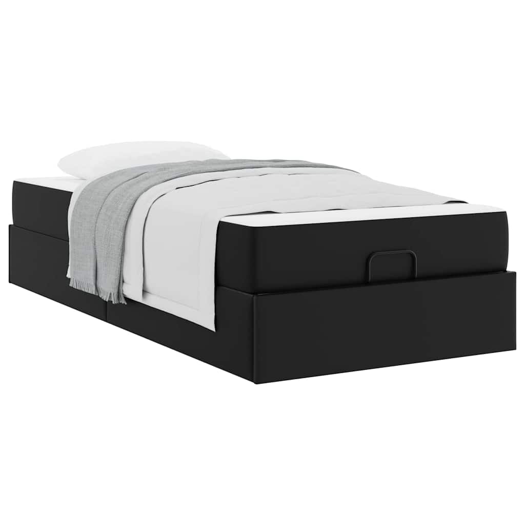 vidaXL Cadru de pat cu saltea Negru 90 x 200 cm Piele artificială