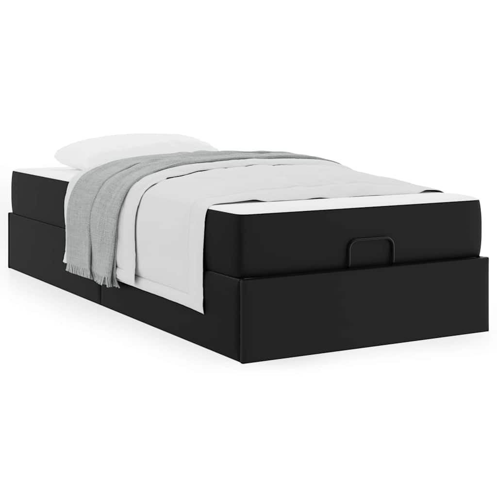 vidaXL Cadru de pat cu saltea Negru 90 x 200 cm Piele artificială