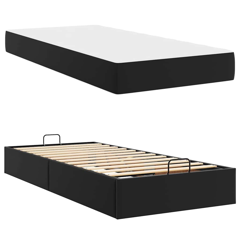 vidaXL Cadru de pat cu saltea Negru 90 x 200 cm Piele artificială