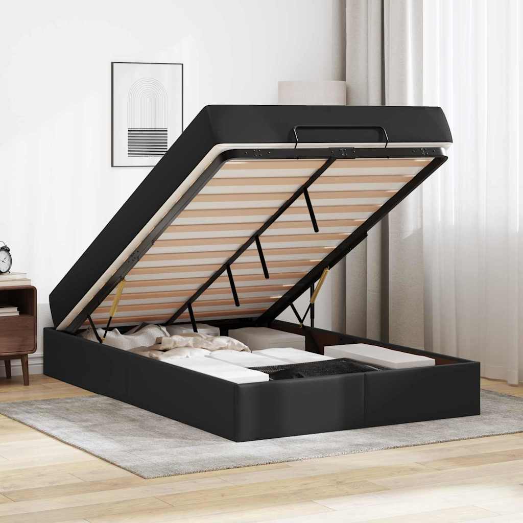 vidaXL Cadru de pat cu saltea Negru 120 x 190 cm Piele artificială