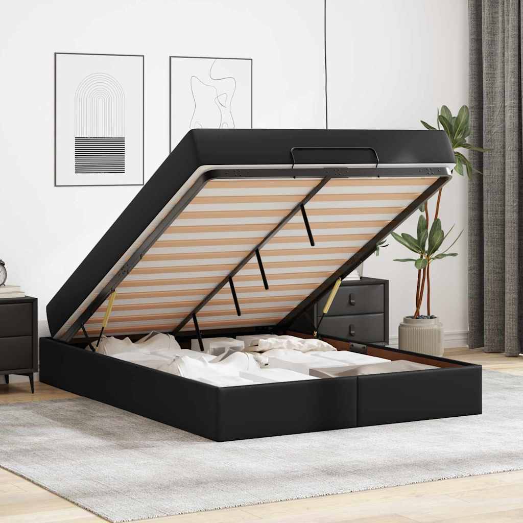 vidaXL Cadru de pat cu saltea Negru 140 x 190 cm Piele artificială