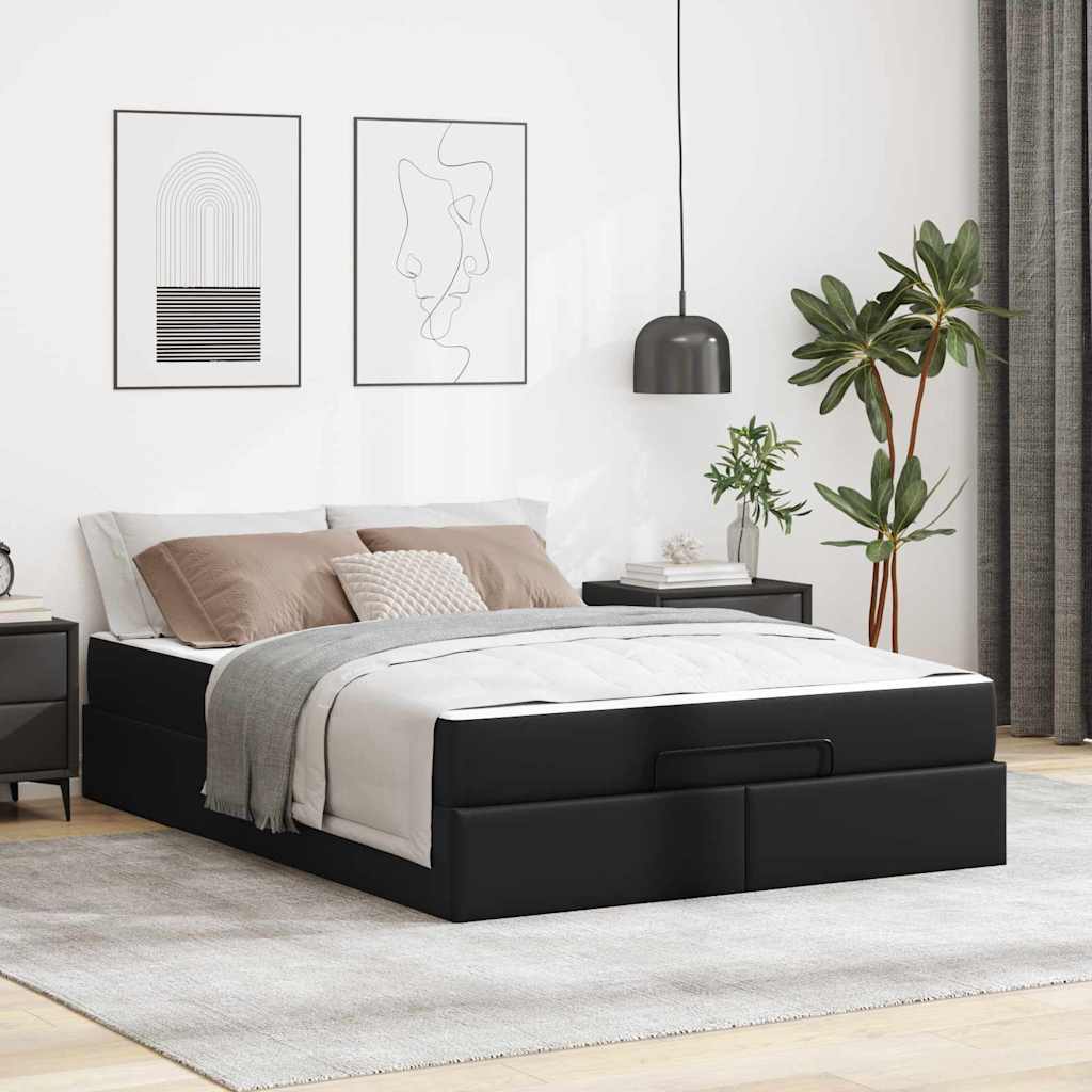 vidaXL Cadru de pat cu saltea Negru 140 x 200 cm Piele artificială