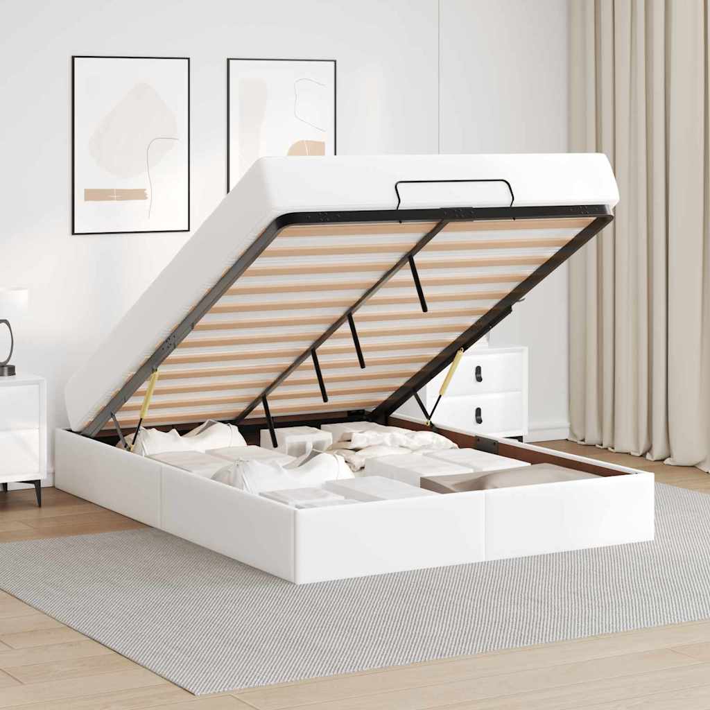 vidaXL Cadru de pat cu saltea Alb pur 140 x 200 cm Piele artificială