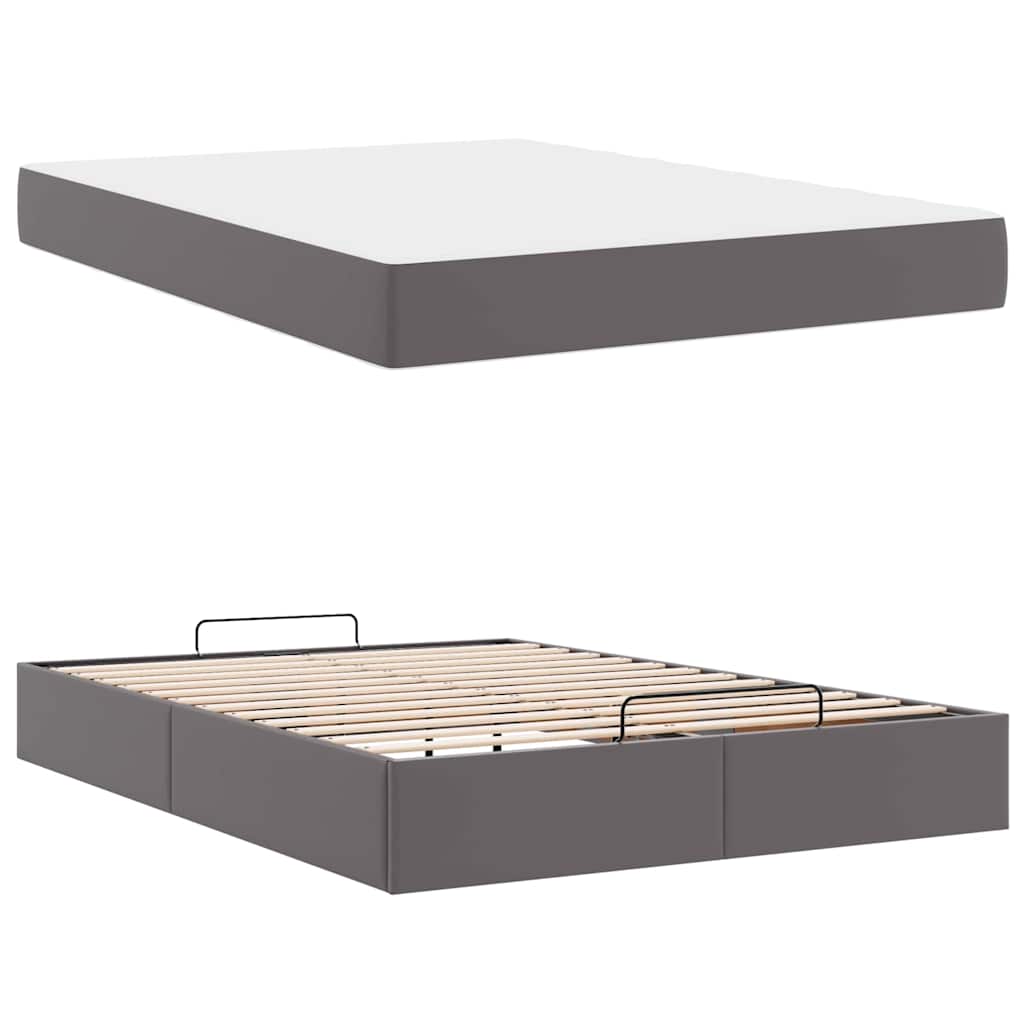 vidaXL Cadru de pat cu saltea Gri 140 x 200 cm Piele artificială