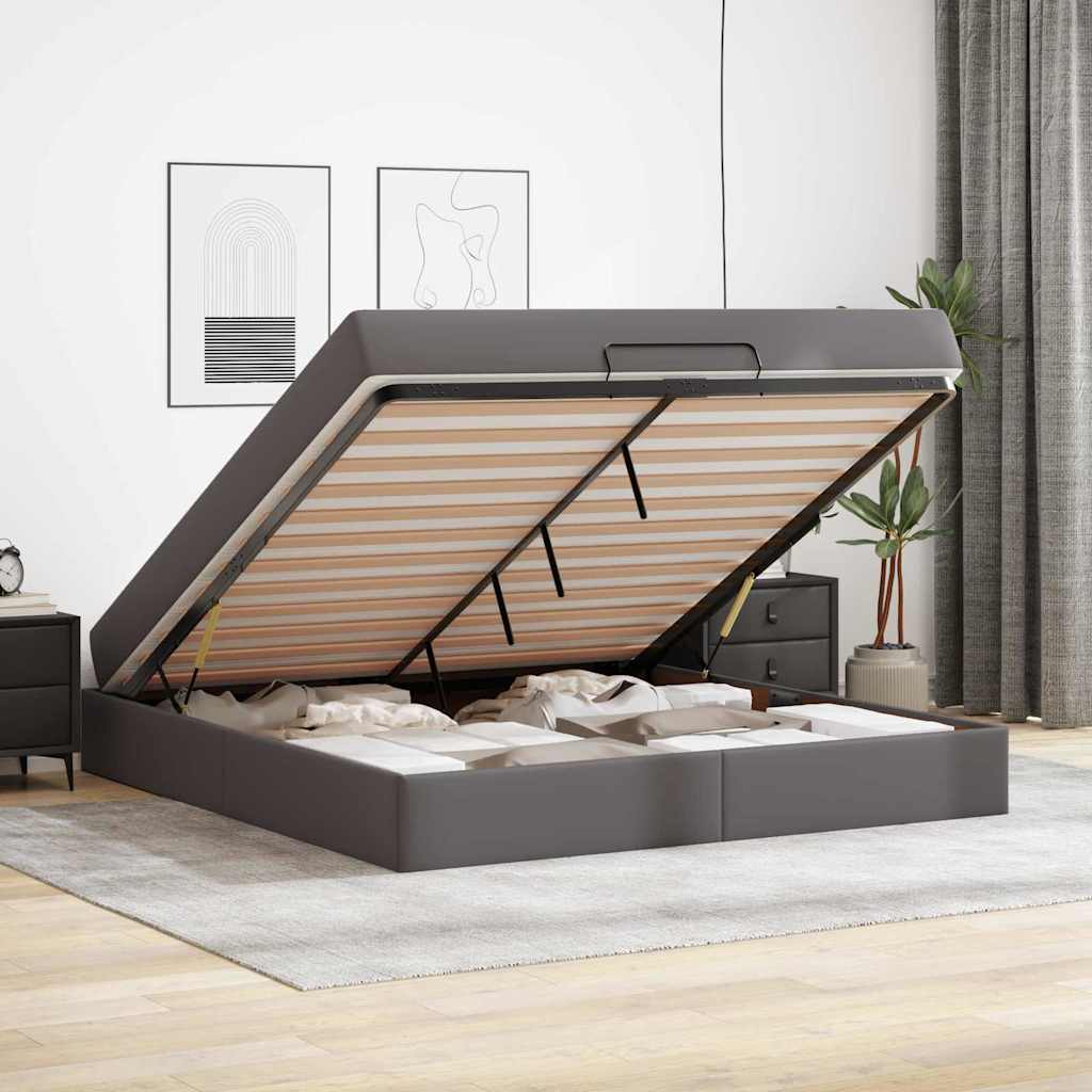 vidaXL Cadru de pat cu saltea Gri 180 x 200 cm Piele artificială