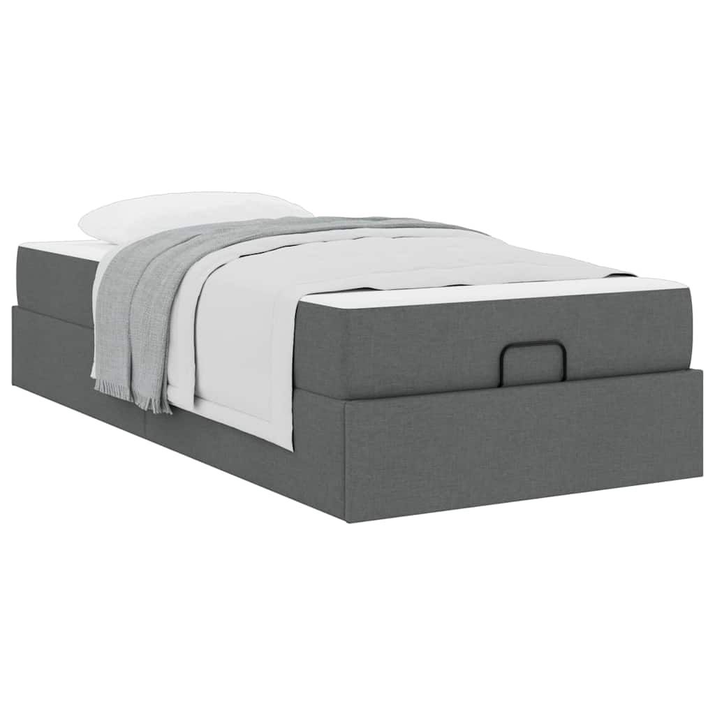 vidaXL Cadru de pat cu saltea Gri închis 90 x 200 cm țesătură