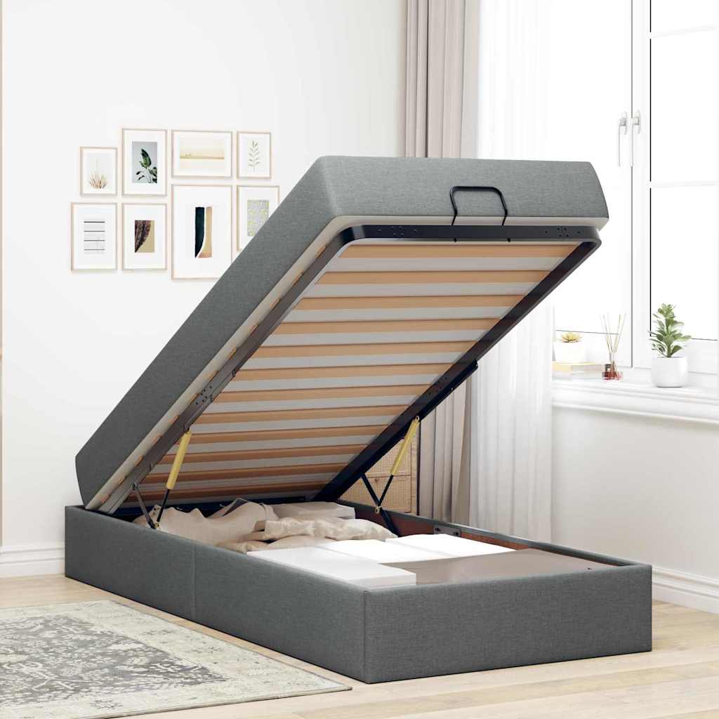 vidaXL Cadru de pat cu saltea Gri închis 90 x 200 cm țesătură