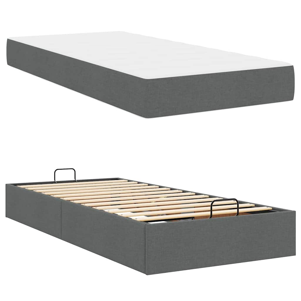 vidaXL Cadru de pat cu saltea Gri închis 90 x 200 cm țesătură