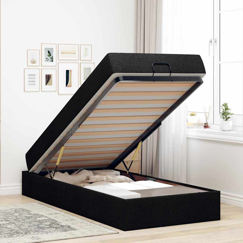 vidaXL Cadru de pat cu saltea Negru 90 x 200 cm țesătură
