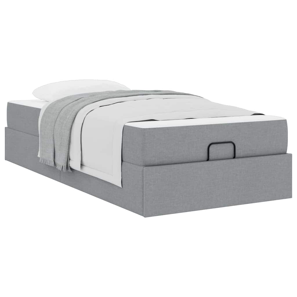 vidaXL Cadru de pat cu saltea Gri deschis 100 x 200 cm țesătură