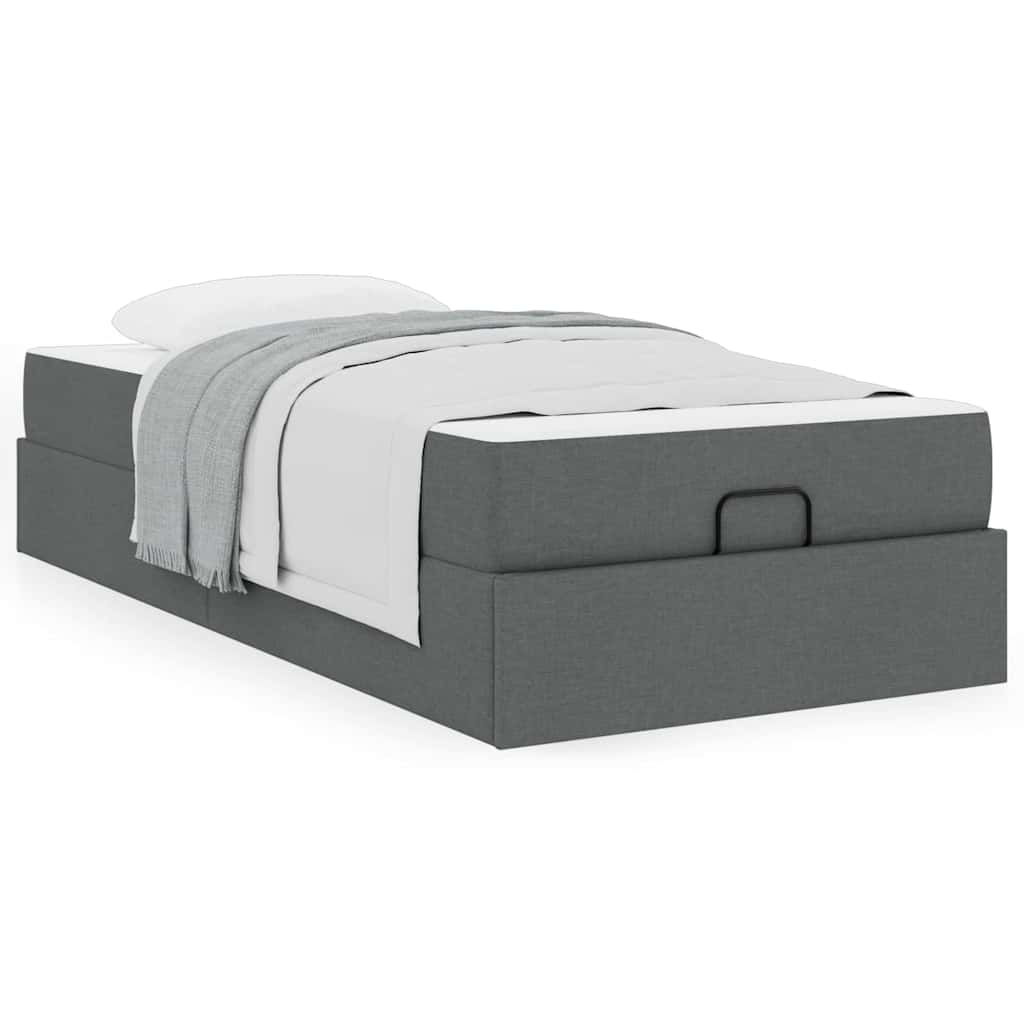 vidaXL Cadru de pat cu saltea Gri închis 100 x 200 cm țesătură