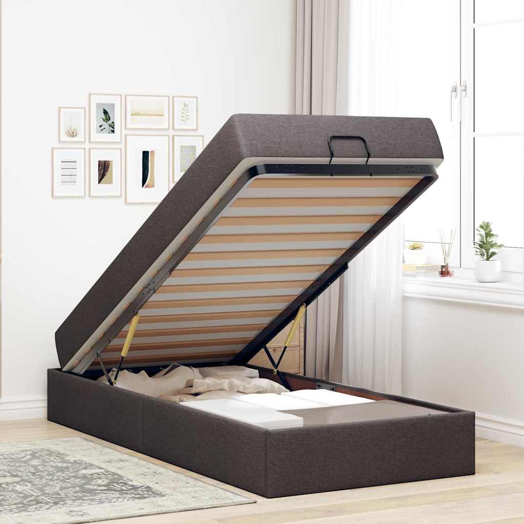 vidaXL Cadru de pat cu saltea Maro închis 100 x 200 cm țesătură