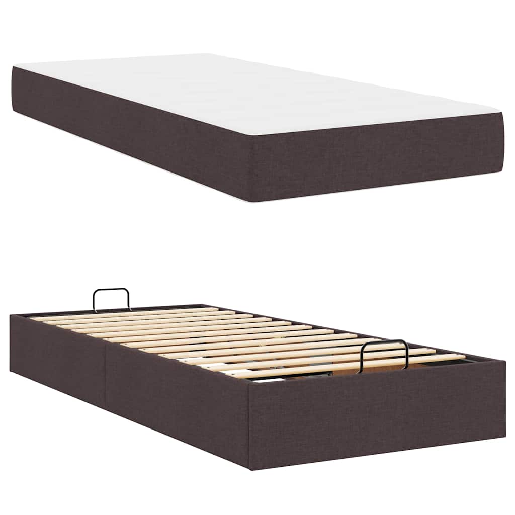 vidaXL Cadru de pat cu saltea Maro închis 100 x 200 cm țesătură