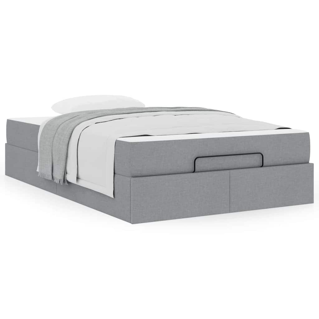 vidaXL Cadru de pat cu saltea cu saltea 2 pcs Gri deschis țesătură