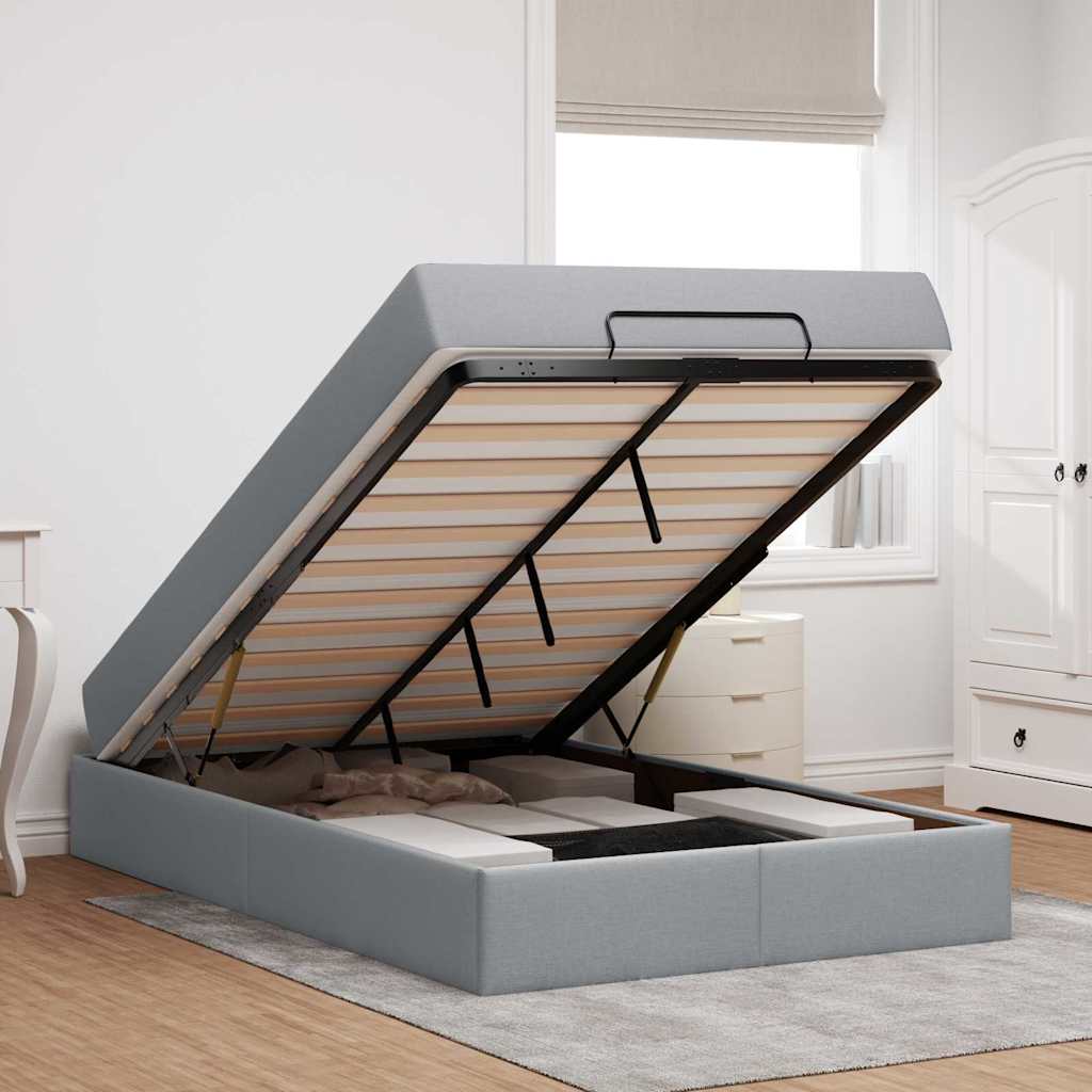 vidaXL Cadru de pat cu saltea cu saltea 2 pcs Gri deschis țesătură