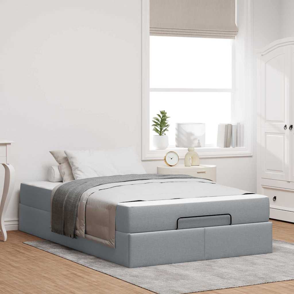 vidaXL Cadru de pat cu saltea cu saltea 2 pcs Gri deschis țesătură