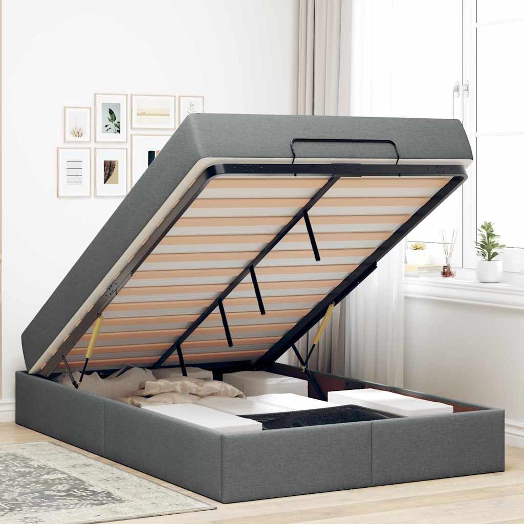 vidaXL Cadru de pat cu saltea Gri închis 120 x 200 cm țesătură