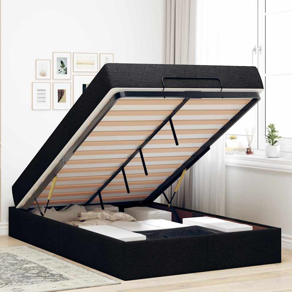 vidaXL Cadru de pat cu saltea Negru 120 x 200 cm țesătură