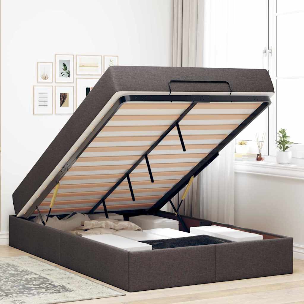vidaXL Cadru de pat cu saltea Maro închis 120 x 200 cm țesătură