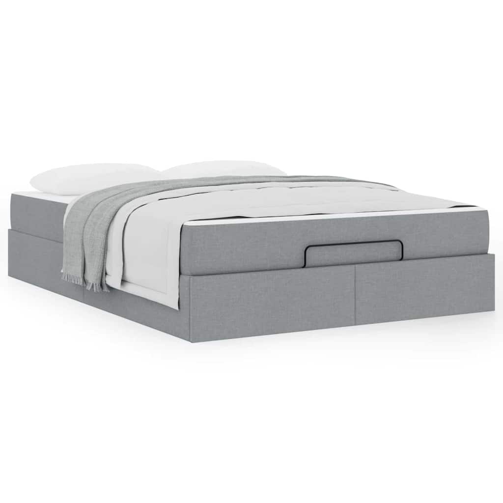 vidaXL Cadru de pat cu saltea cu saltea 2 pcs Gri deschis țesătură